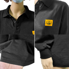 Koszulka POLO z długim rękawem ESD i symbolem ESD spełnia normę dotyczącą odzieży EN 61340-5-1