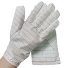 Białe paski z tkaniny PU ESD Antystatyczne rękawiczki Niestrzępiące się do przemysłowych pomieszczeń czystych
