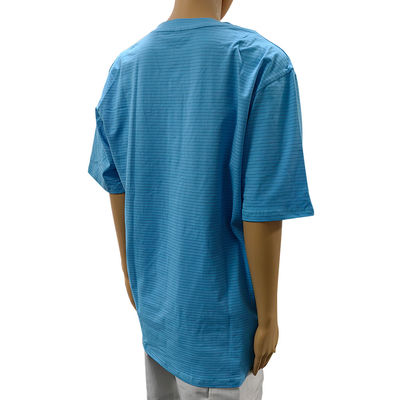 Pokój czysty 99% bawełna + 1% włókna węglowe Niebieski Unisex ESD Antystatyczna O-kręgosłup T-shirt z 3 guzikami
