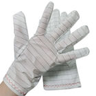 Białe paski z tkaniny PU ESD Antystatyczne rękawiczki Niestrzępiące się do przemysłowych pomieszczeń czystych